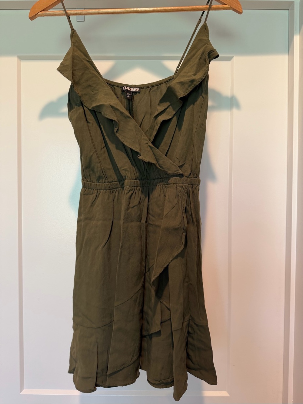 Express Olive Ruffle Wrap Mini Dress